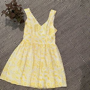 Yellow and White Lace Overlay Dress